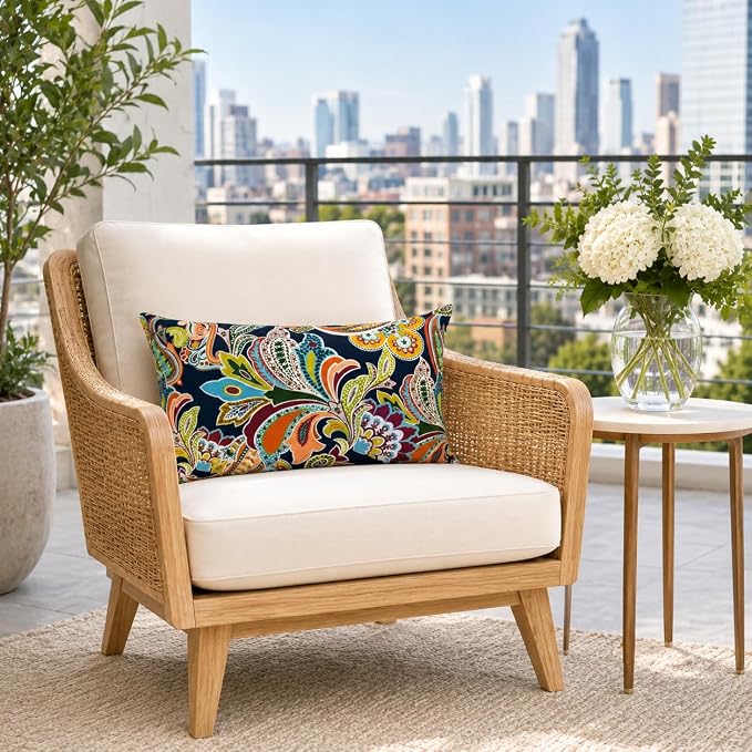 Pack of 2 Patio Lumbar Pillows 12"x20" | Fade Resistant Outdoor Waterproof Lumbar Pillow with Inners Decorative Garden Lumbar Cushions for Home Patio Terrace Sofa