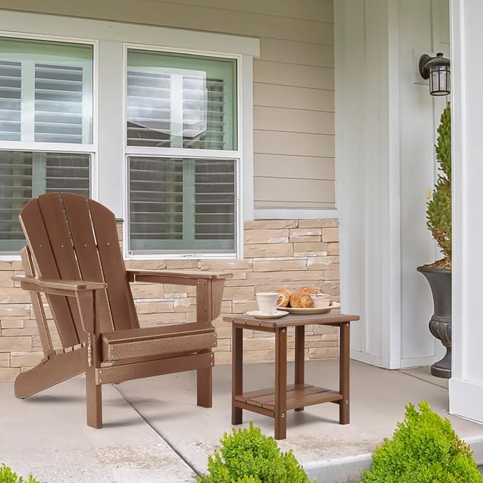 Apolimi Adirondack Outdoor Side Table, 2-Tier Sturdy Patio End Table Weather Resistant, 16.5" Solid Side Table for Patio, Pool, Porch