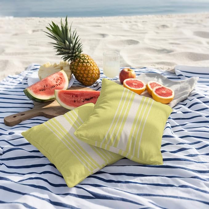 Yellow Beige Striped Outdoor Pillow Covers 26x26 Inch Throw Pillow Covers Set of 2 Waterproof Decorative Pillow Cases Modern Farmhouse Retro Lines Cushion Covers for Patio Furniture Garden Couch Sofa
