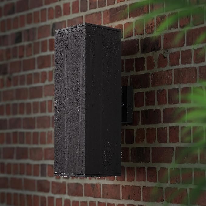 mirrea 18" Modern Outdoor Porch Light in 2 Lights, Matte Black, 2 Pack | Patio wall sconce, aluminum rectangular tube, tempered glass, waterproof. Up & down lighting for outdoor wall mount fixture.