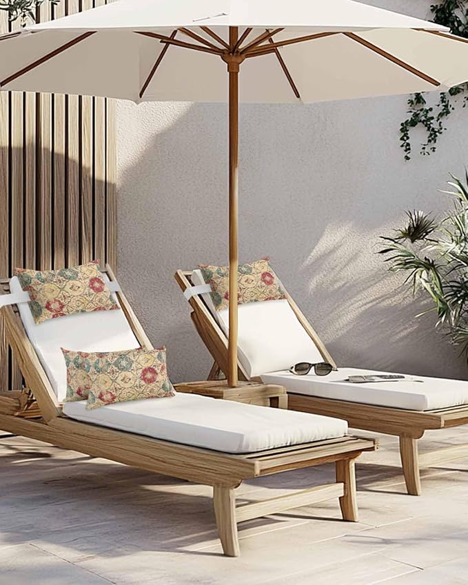 Pack of 2 Outdoor Lumbar Cushions with Inserts, Vintage Morocco Country Ethno Art Texture Waterproof Fluffy Fade Body Pillows, Patio Furniture Pillow for Home Balcony Garden Decor 12x20IN