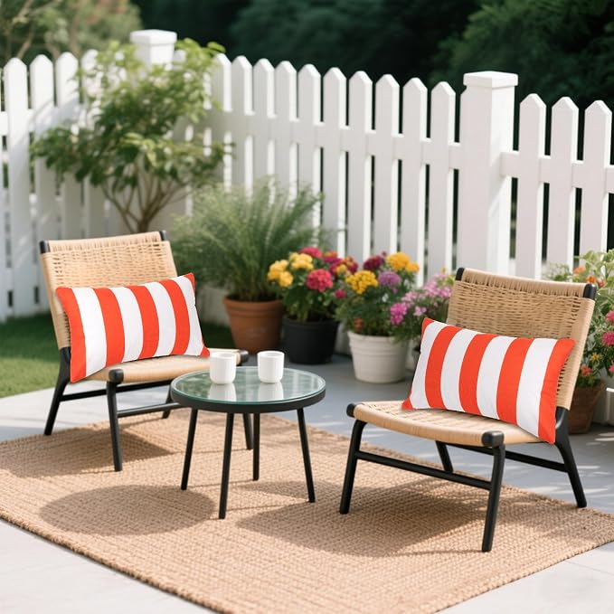 tiggell 4 Pack Waterproof Pillow Covers Outdoor Throw Pillowcases Decorative Garden Cushion Case for Home Garden Patio Couch Balcony Striped (Orange & White, 12 * 20 inch)