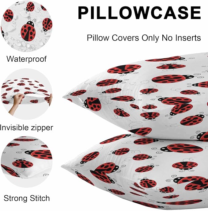 Cartoon Ladybug Outdoor Pillow Covers 16x16 Inch Throw Pillow Covers Set of 2 Waterproof Decorative Pillow Cases Funny Animals Dot Modern Simple Cushion Covers for Patio Furniture Garden Couch Sofa
