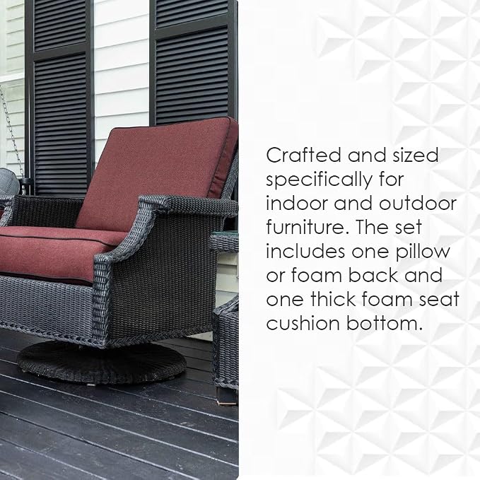 RSH DECOR: Deep Seating Cushion with Pillow Back | 26” x 30” Seat | Sunbrella Performance Fabric | Water & Fade-Resistant | Outdoor Chair Cushion Set for Patio | Canvas Macaw Moss - Made in USA