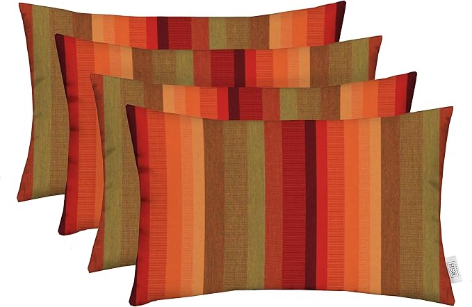RSH DECOR: Lumbar Throw Pillows Set of 4 | 20” x 12" | All-Weather Spun Fabric | Water and Fade-Resistant | Outdoor Support Pillows for Patio Furniture | Astoria Sunset - Made in USA