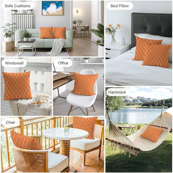 Orange Stripes Outdoor Pillow Covers 16x16 Inch Throw Pillow Covers Set of 2 Waterproof Decorative Pillow Cases Simple Geometric Modern Monochrome Cushion Covers for Patio Furniture Garden Couch Sofa