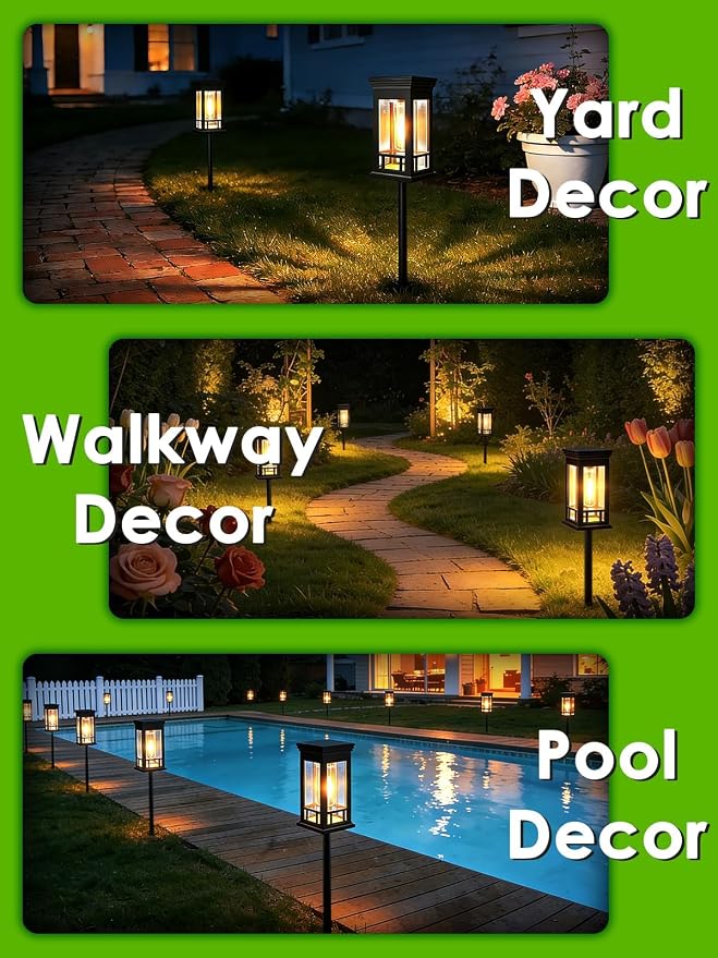 LORRYTE Solar Pathway Lights Outdoor Waterproof, 6 Pack Path Lights | High-performance Solar Panel, Lasts 15hrs, Auto On/Off, Warm White, Solar Powered Garden Light for Walkway Landscape Decor