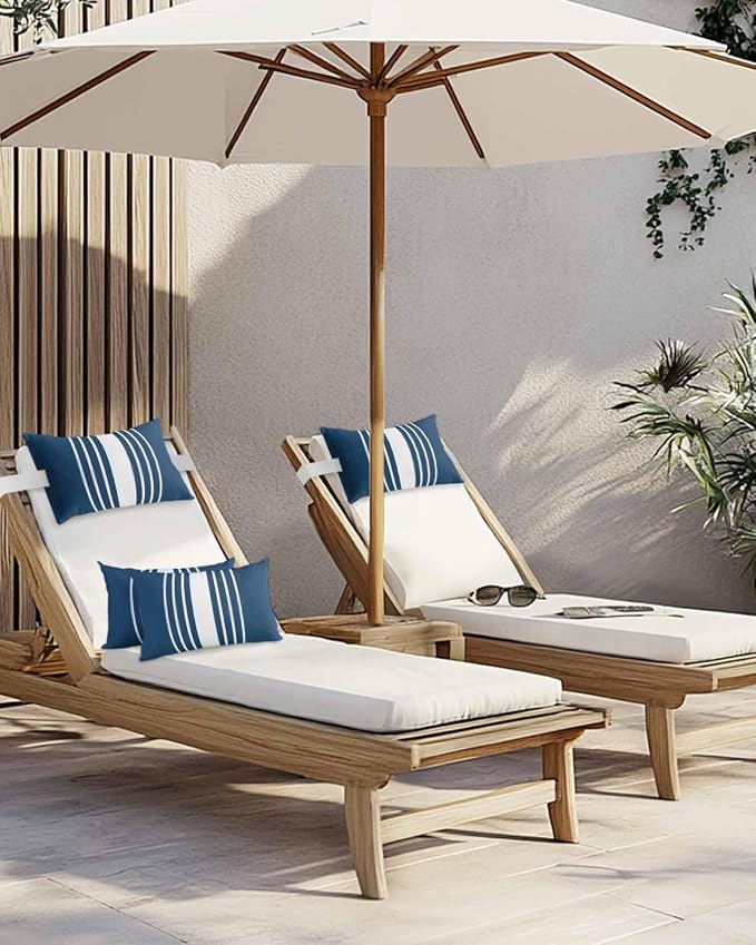 Pack of 4 Outdoor Lumbar Pillow Covers 12x20 Inch, Navy Blue White Stripe Waterproof Throw Pillow Covers Set, Modern Rustic Vertical Striped Indoor&Outdoor Cushion Cases for Patio Porch Beach