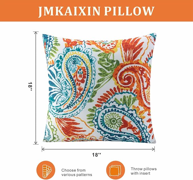 Outdoor Pillows Waterproof 18×18 Inch Decorative Throw Pillows with Inserts | Set of 2 Fade Resistant Patio Pillows for Porch Garden Couch and Patio Furniture