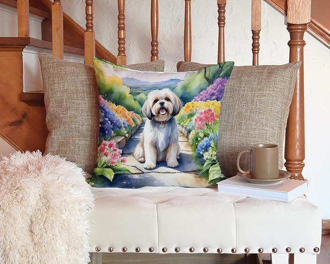 Caroline's Treasures Lhasa Apso Spring Path Throw Pillow Machine Washable, Indoor Outdoor Decorative Pillow for Couch, Bed or Patio, 14Hx14W