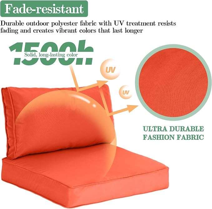 9pc Waterproof Outdoor Couch Cushions for 4 Seat Patio Orange | Water-resistant, UV-resistant,9pc High-Density Foam Replacement Cushions for 4-Seat Outdoor Sectional Furniture