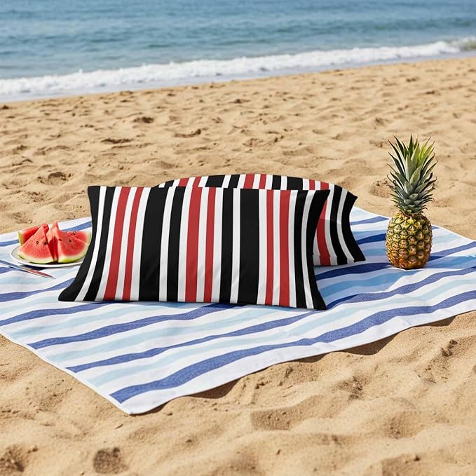 Red Black Stripe Outdoor Pillow Covers 20x12 Inch Lumbar Pillow Covers Set of 2 Waterproof Decorative Throw Pillow Cases Farmhouse Minimalist Striped Cushion Covers for Patio Furniture Garden Couch