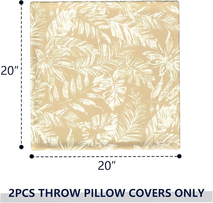 Outdoor Pillow Covers Waterproof 20x20 Inch Set of 2 Tropical Leaf Oat Decorative Outside Patio Furniture Cushion Cases Decor for Porch Garden