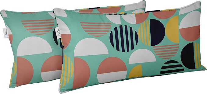 Indoor/Outdoor Polyester Fabric Lumbar Pillow Cover, All-Weather Waterproof Rectangular Cushion Case for Patio Furniture, 12 x 24 Set of 2 - Geometric-31