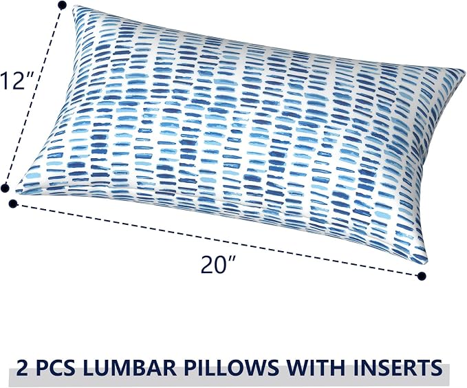 Outdoor Lumbar Pillows 12x20 inch, Rectangle Throw Pillows with Inserts, Decorative Lumbar Cushions for Patio Furniture Garden Couch Home Sofa Office Chair, Pack of 2, Pebble Blue