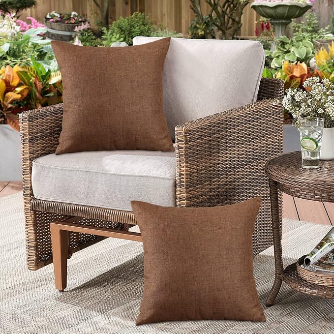 OTOSTAR Pack of 4 Outdoor Waterproof Throw Pillow Covers 18x18 Inch Garden Decorative Pillow Covers Cushion Sham Pillowcase Shell Patio Cushion Case Pillows for Couch Tent Sofa Balcony Decor (Brown)