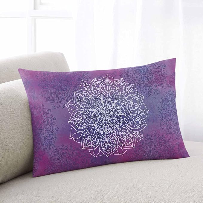 Outdoor Waterproof Throw Pillows Indian Mandala on Purple Patio Pillows Pack of 1,Decorative Pillow Covers with Insert,Pillow Cushion Case for Indoor Garden Couch Sofa Retro Flower Watercolor Art