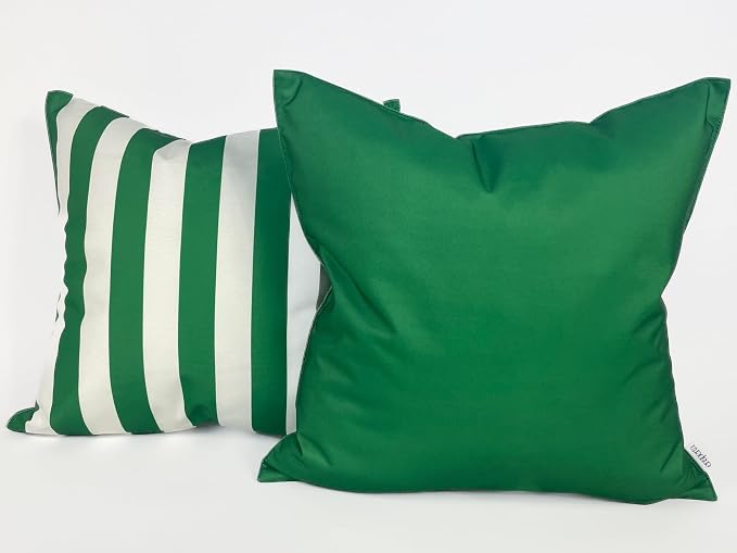 Pack of 2 Solid and Stripe 20''x20'' Outdoor Waterproof Green Throw Pillow Covers Decorative Square Cushion Patio Pillows for Patio Furniture (Amazon)