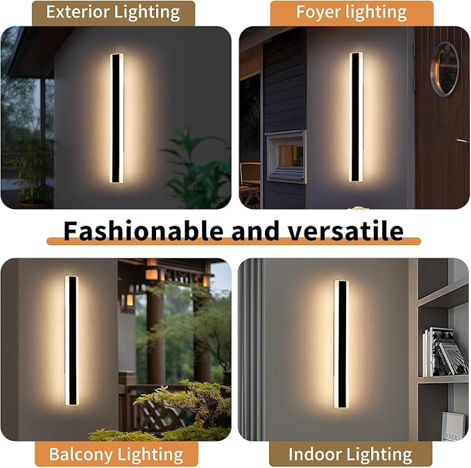 39inch Modern Exterior Lights for House, Outdoor LED Wall Sconces, 3 Color 3000K/4500K/6000K, IP65 Waterproof, Black Long Porch Wall Mount Lighting for Patio, Yard, Garage