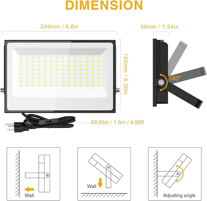 Onforu 150W LED Flood Light Outdoor,15000LM Security Lights, IP66 Waterproof Outdoor Floodlight, 2 Pack 6500K Daylight White LED Exterior Lighting for Basketball Court, Stadium, Playground