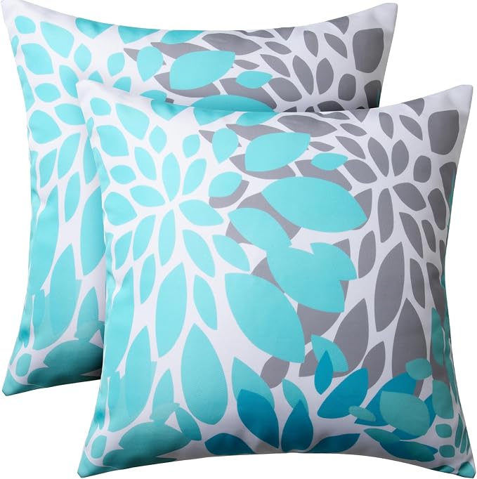 18x18 Waterproof Outdoor Pillows, Set of 2 Outdoor Throw Pillows | Patio Furniture Pillows, Fluffy Decorative Pillows, Waterproof &Fade Resistant, Removable & Washable, Blue Color