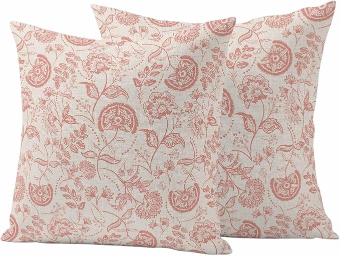 Outdoor Pillow Covers 24x24 Set of 2, Abstract Spring Floral Waterproof Patio Throw Pillow Covers for Couch Sofa Chair, Farmhouse Summer Botanical Rustic Decorative Pillowcases for Throw Pillows