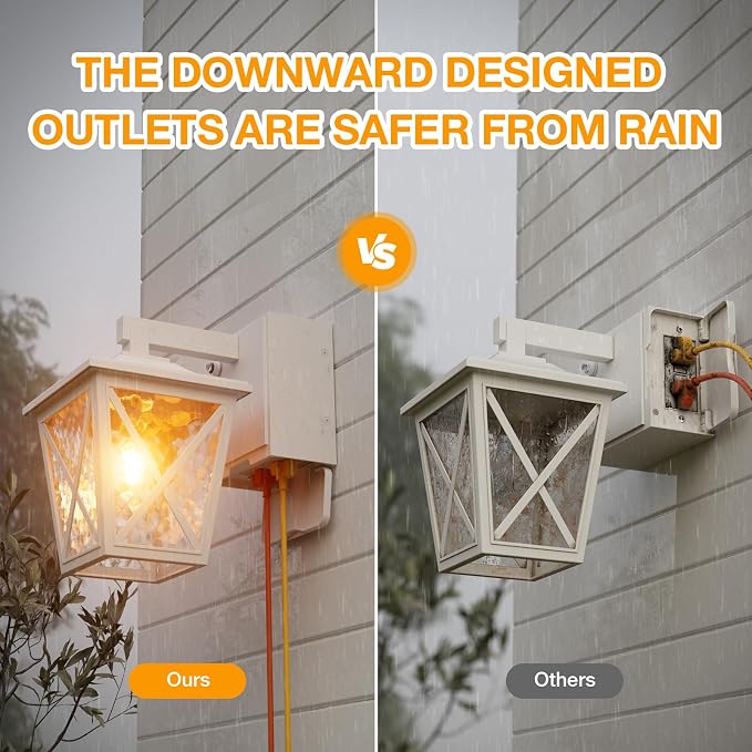 Ehaho Porch Lights with GFCI Outlet Aircraft Grade Aluminum Alloy-White 1PC | Dusk to Dawn Outdoor Lights Waterproof IP 68 Upgraded 3 Lighting Modes Exterior Light with Plug for Front Door Patio Garage