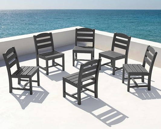 KINGYES Outdoor Armless Dining Chairs Set of 6,All-Weather HDPE Patio Chairs for Backyard,Pooside,Grey