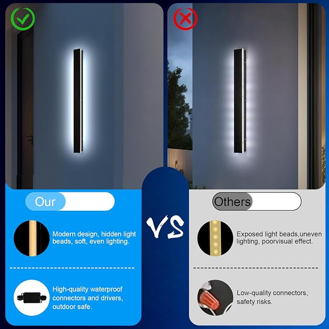 Modern Outdoor Wall Lights - 79inch Black Exterior Light Fixtures Wall, Porch Lights Outdoor Wall Sconce, Patio Long Strip Wall Light Fixtur Outside for Garage, House