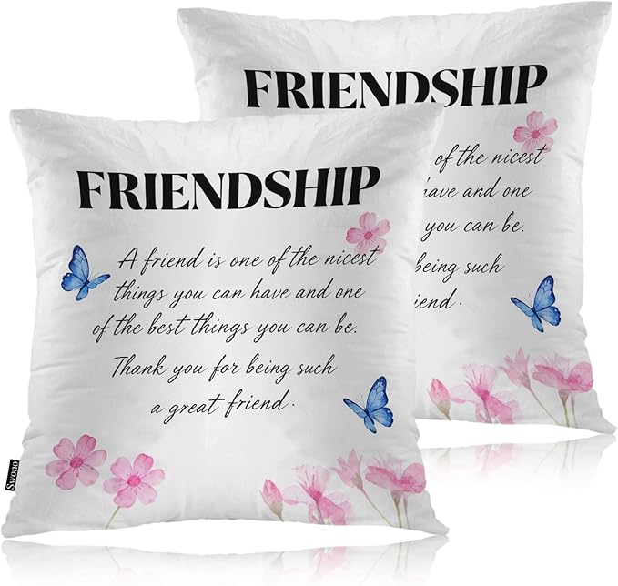 Swono Set of 2 Friendship Pillow Covers 18 X 18 Inch, A Friend is One of The Nicest Things Square Decorative Throw Pillow Covers for Sofa Couch Bed, Outdoor Indoor Pillowcase Cushion Cover