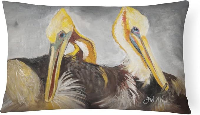Caroline's Treasures JMK1025PW1216 Pelicans Preening Canvas Fabric Decorative Pillow Machine Washable, Indoor Outdoor Decorative Pillow for Couch, Bed or Patio, 12HX16W
