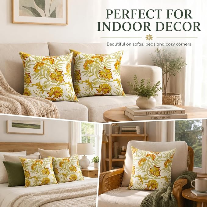Waterproof Outdoor Throw Pillows with Inserts 18 x 18 Inch | Pack of 2 Decorative Patio Pillows, Square Outdoor Pillows for Patio Furniture Porch Garden Deck Balcony Couch and Sofa