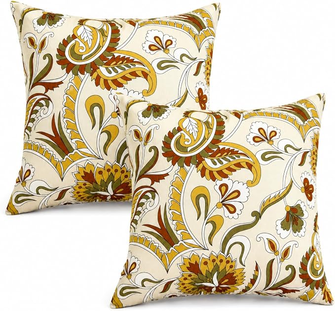 Outdoor/Indoor Decorative Throw Pillows 18×18 Inch | Pack of 2 Waterproof Decorative Throw Pillows with Inserts, Square Pillows for Bed, Couch, Sofa and Patio Furniture