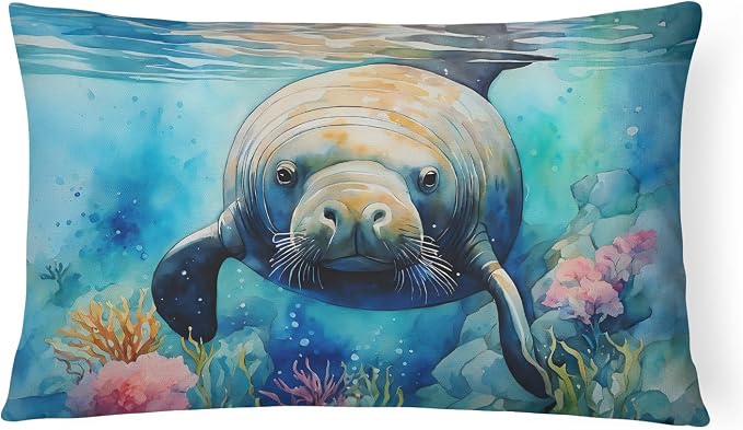 Caroline's Treasures DAC2814PW1216 Manatee Throw Pillow Machine Washable, Indoor Outdoor Decorative Pillow for Couch, Bed or Patio, 12HX16W