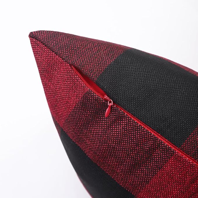 CARRIE HOME Red and Black Christmas Checkered Throw Pillow Covers 16x16 Set of 2 Outdoor Christmas Farmhouse Decor Pillows 16 x 16 for Patio Deck and Couch Sofa (No Pillow Inserts)