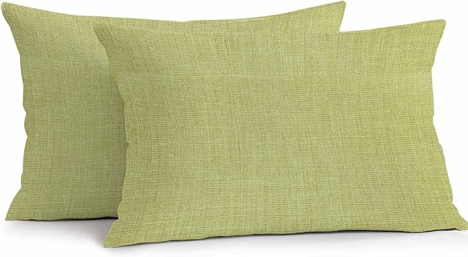 Vandarllin Outdoor Throw Pillows Covers 20x12 inch Set of 2 Waterproof Fruit Green Linen Decorative Zippered Cushion Covers for Patio Furniture, Farmhouse Pure Color Lumbar Pillowcases