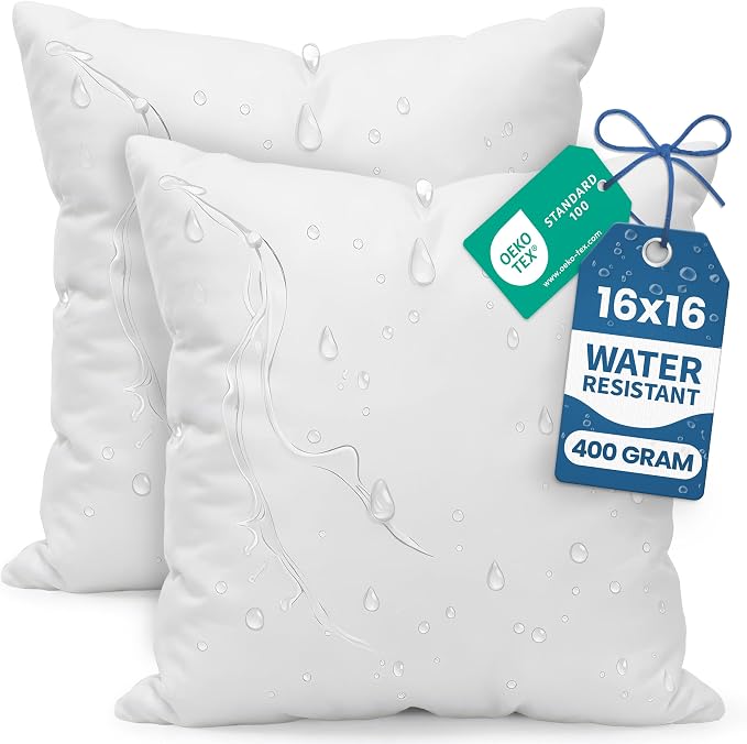 Utopia Bedding 16x16 Outdoor Pillows, Water Resistant Throw Pillows, 2-Pack | Outdoor Throw Pillows, Water Repellent, Decorative Pillow for Patio Furniture & Porches, Plush & Supportive, Pack of 2, White