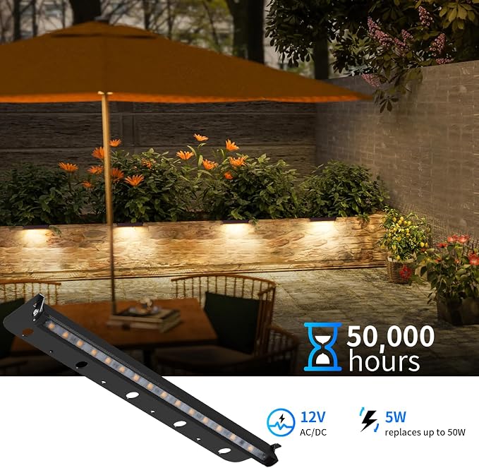 Black 4-Pack 12inch 5W 2700K Soft White Hardscpe Lighting | 12V AC/DC Retaining Wall Lights,Low Voltage Landscape Lighting,Hardscape Paver Light,Outdoor Step Lights