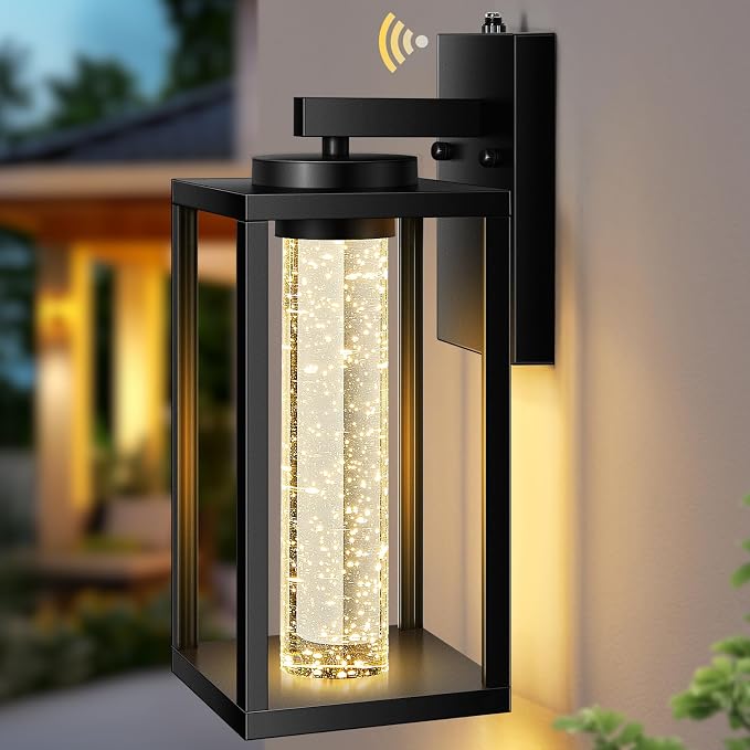 VIANIS Large Exterior Lighting Fixtures Wall Mount for House, Modern Black Dusk to Dawn Built-in LED Outdoor Garage Lights, Anti-Rust Outdoor Sconce Lights for Porch, Patio with Crystal Bubble Glass