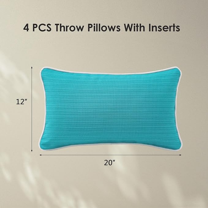 Unimatta Decorative Outdoor Water Repellent Throw Pillows with Inserts, Set of 4, 20" x12" Pillows for Patio, Backyard, Bed, Couch, and Patio Furniture, Turquoise