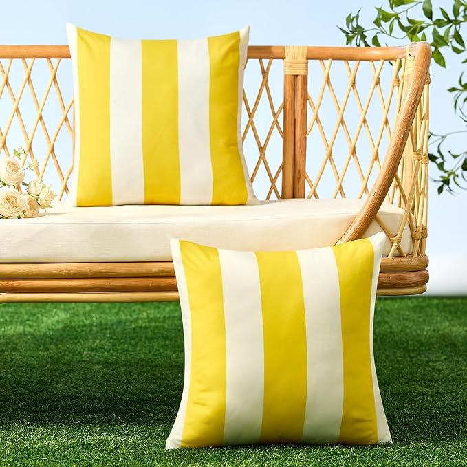 Allorry Outdoor Pillow Covers 20x20 Yellow Striped Outdoor Decor JB007F20 | Striped Pillow Covers|for Spring Summer Outdoor Waterproof Garden Patio Furniture Sofa Bed Home Decor
