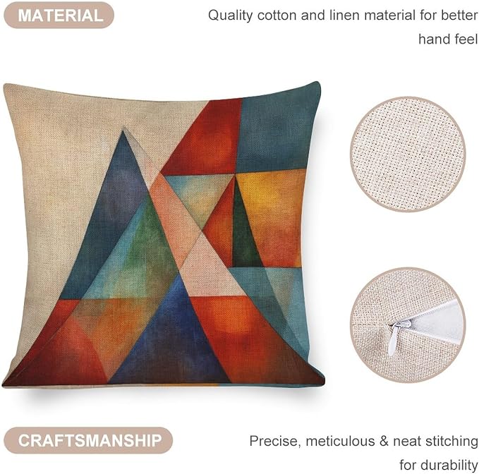 Pillowcases Colorful Fun Aesthetic Mid Century Modern Gomestry Outdoor Square Pillow Cushion Cases Summer Orange Rust Colorful Multicolor Decorative Pillow 18"x18" Home Decor Throw Pillows Cover