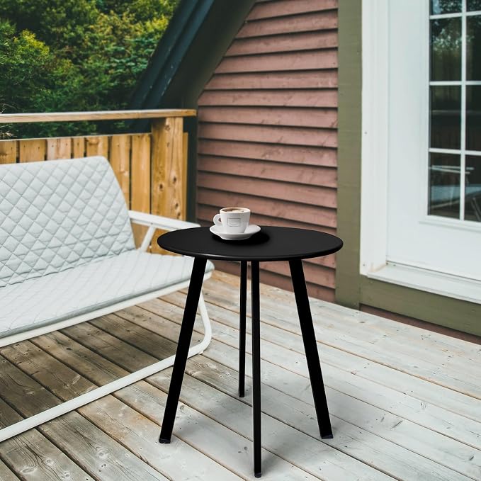 Meluvici Outdoor Side Table, Weather Resistant Patio Small Side Table Outdoor Indoor Round Metal Steel Small Table, Waterproof End Table for Garden Balcony Yard, Black