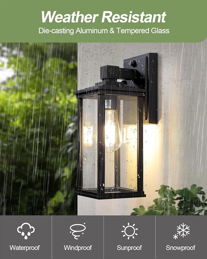 LITFIT 13.5'' Dusk to Dawn Outdoor Lighting, Wall Lights with Photocell Sensor, Hardwired Outdoor Sconces Wall Mount, Outside Lights for House Exterior, Garage, Porch, 2-Pack, Bulbs Not Included