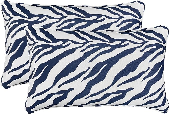 Pack of 2 Outdoor Waterproof Decorative Lumbar Pillows Covers for Patio Furniture, 20x12 Inch Fade Resistant Patio Garden Lumbar Cushion Covers for Couch Bed Sofa, Zebra Navy