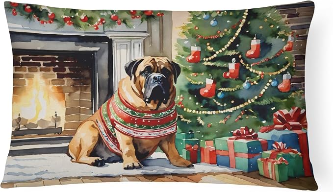 Caroline's Treasures DAC2624PW1216 Bullmastiff Cozy Christmas Throw Pillow Machine Washable, Indoor Outdoor Decorative Pillow for Couch, Bed or Patio, 12HX16W