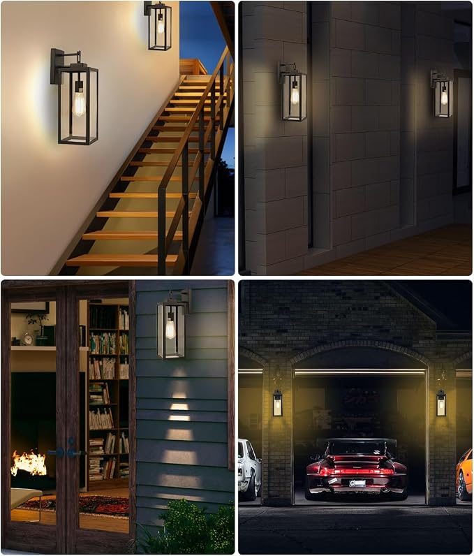 2 Pack Large Outdoor Wall Sconce, 18 Inch Black Wall Lantern Large Size Porch Light for House Outside Wall Light Fixture for Garage, Patio Light with with Glass Shade, E26 Socket