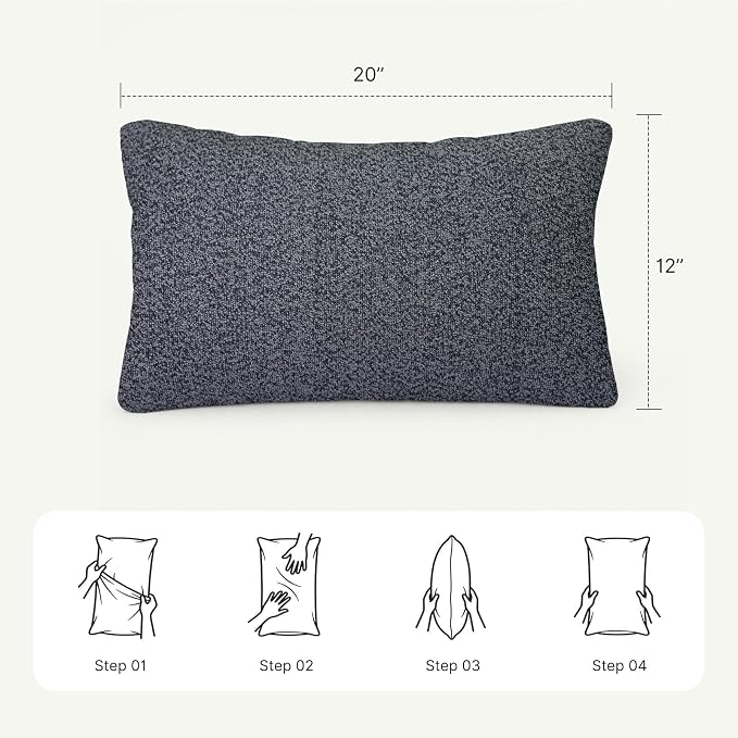 Outdoor Lumbar Pillow Set of 2 with Inserts, Outdoor Throw Pillow Water Resistant for Patio Furniture, 12x20 Inch Outdoor Pillows with Removable Zipper Cover