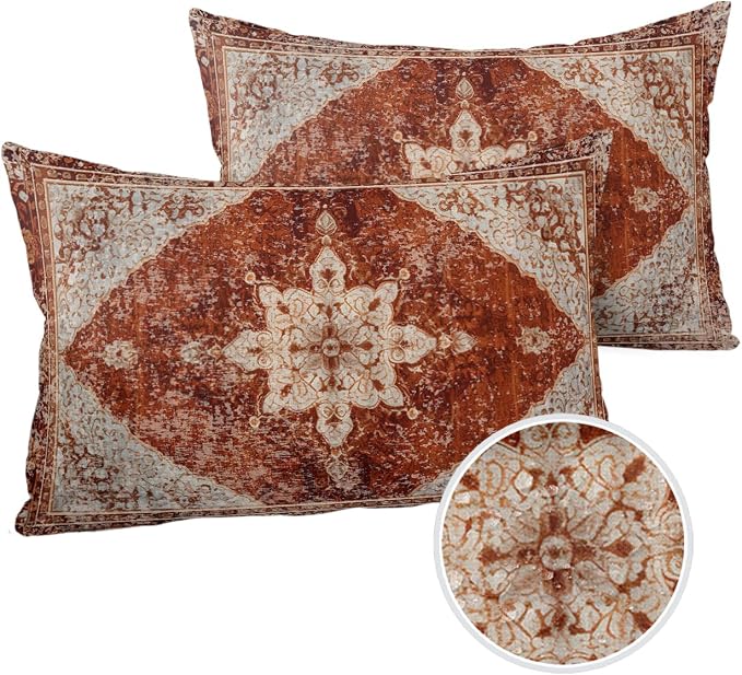 Outdoor Waterproof Pillow Covers Set of 2, Medieval Turkish Patterns Vintage Mural Wallpaper Patio Throw Pillow Covers, Decorative Cushion Case for Couch Sofa Furniture Garden, 20x12 Inch