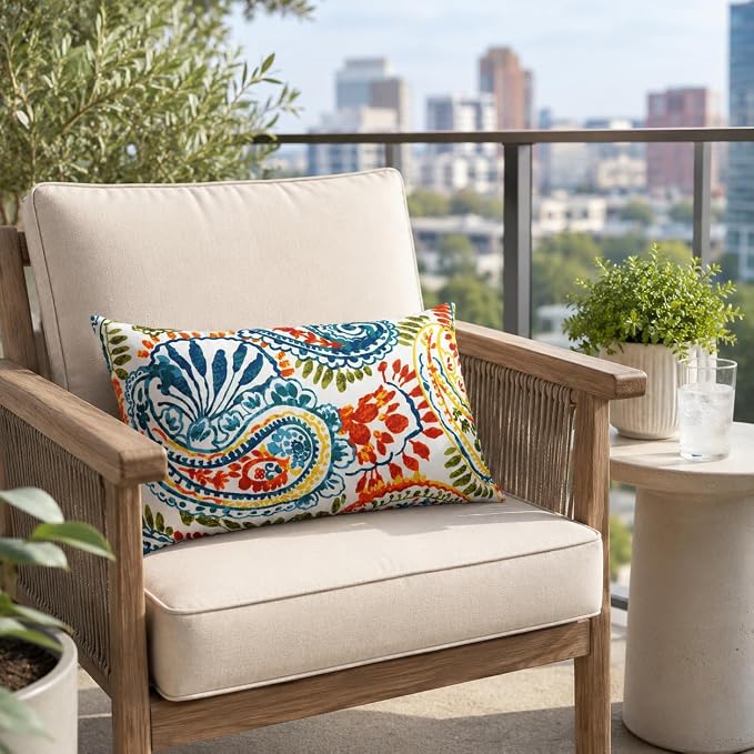 Outdoor/Indoor Throw Pillows with Inserts, 12"x 20" Pack of 2 | Fade Resistant, Waterproof Decorative Pillows for Bed, Couch, Sofa, Patio, Garden & Terrace Furniture Cushions